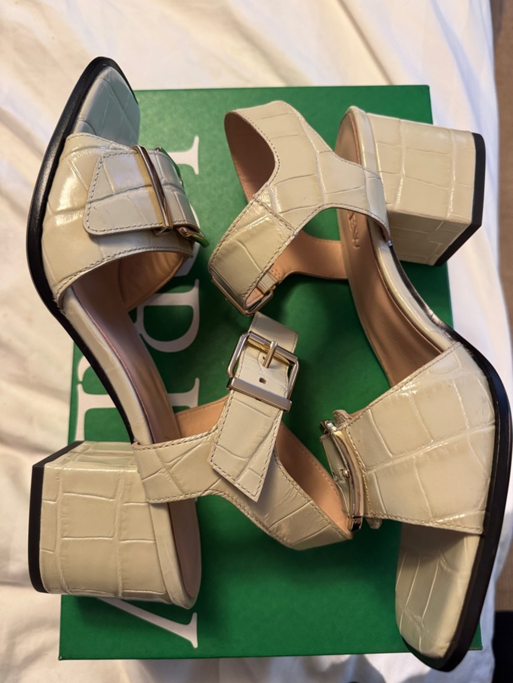 J.Crew Dylan buckle block-heel sandals in croc-embossed Italian leather CC030 - Picture 9 of 12